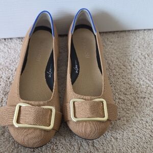 Rothys Tan Buckle Knit Ballet Flats